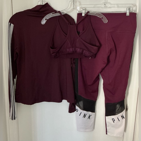 PINK Victoria's Secret Burgundy Activewear 3-Piece - Picture 5 of 6